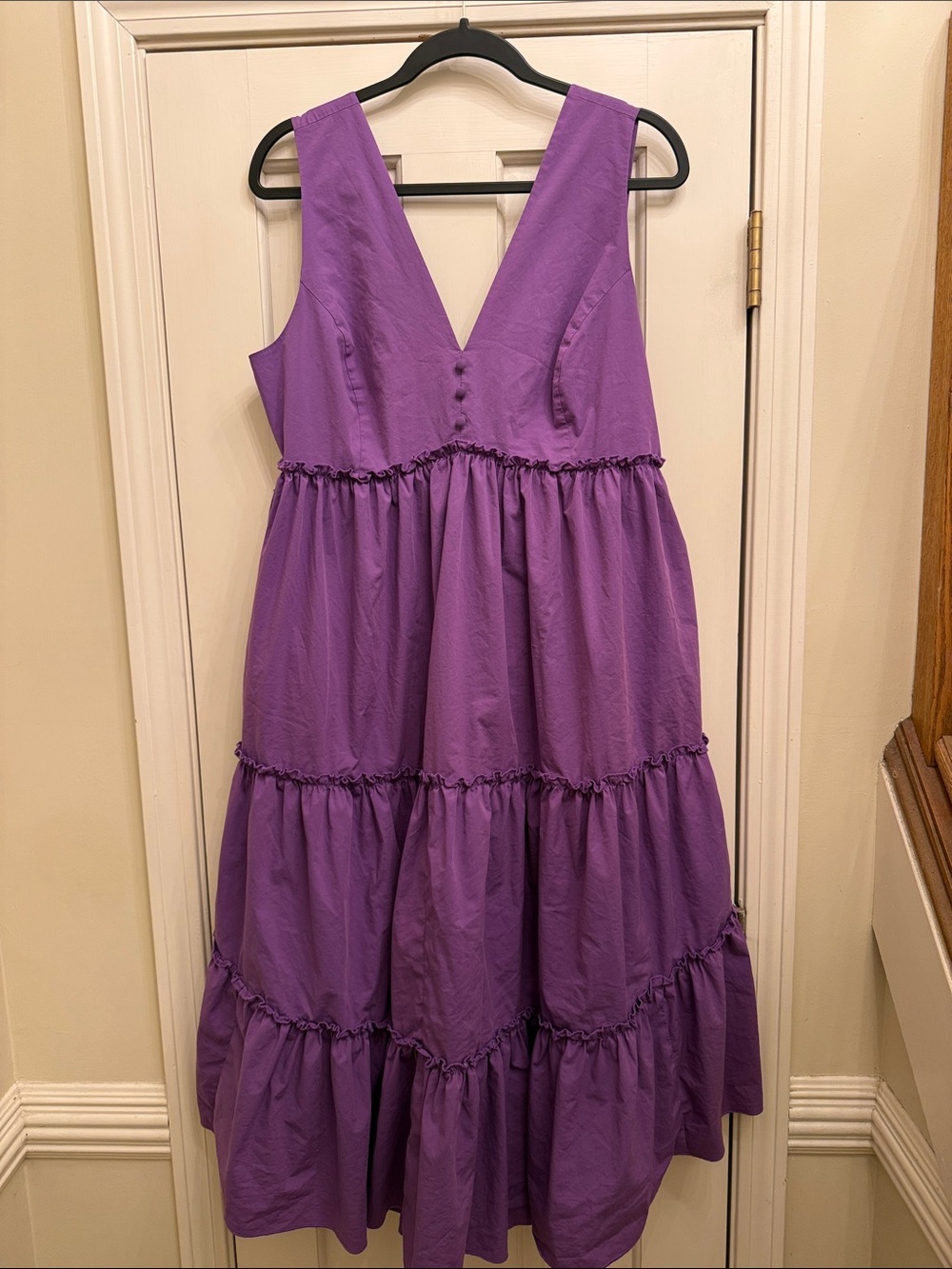 New York & Company Purple Tiered Maxi Dress Size L Pockets.